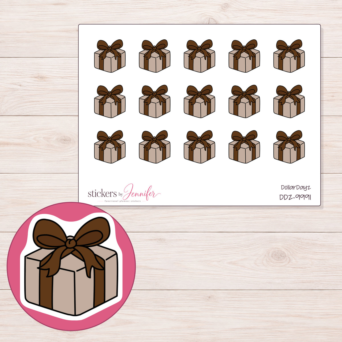 DDZ-9991 planner sticker sheet with enlarged sticker detail