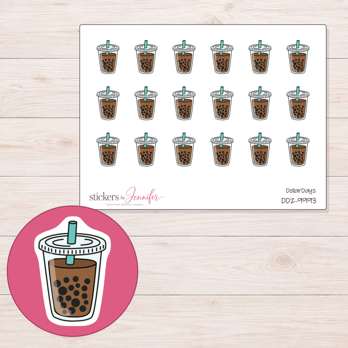 DDZ-9993 planner sticker sheet with enlarged sticker detail