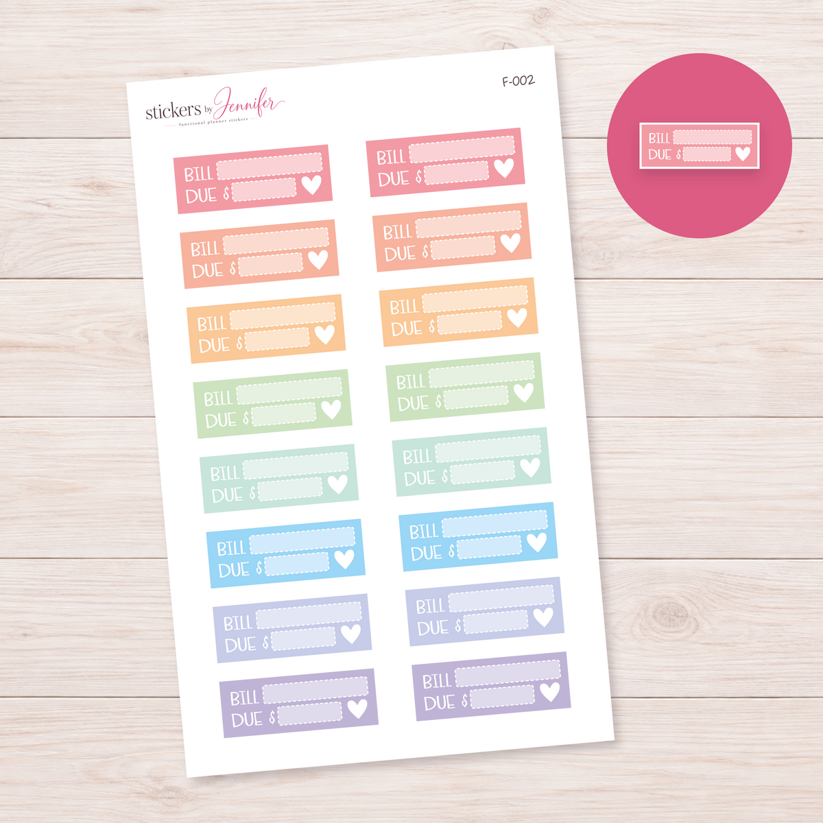 Pastel Bill Due Labels Planner Stickers | F-002