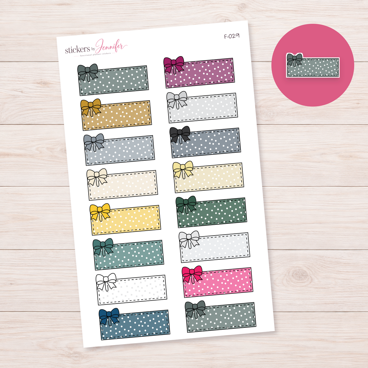 Dotted Bow Labels — Neutral and Accent Mix Planner Stickers | F-029