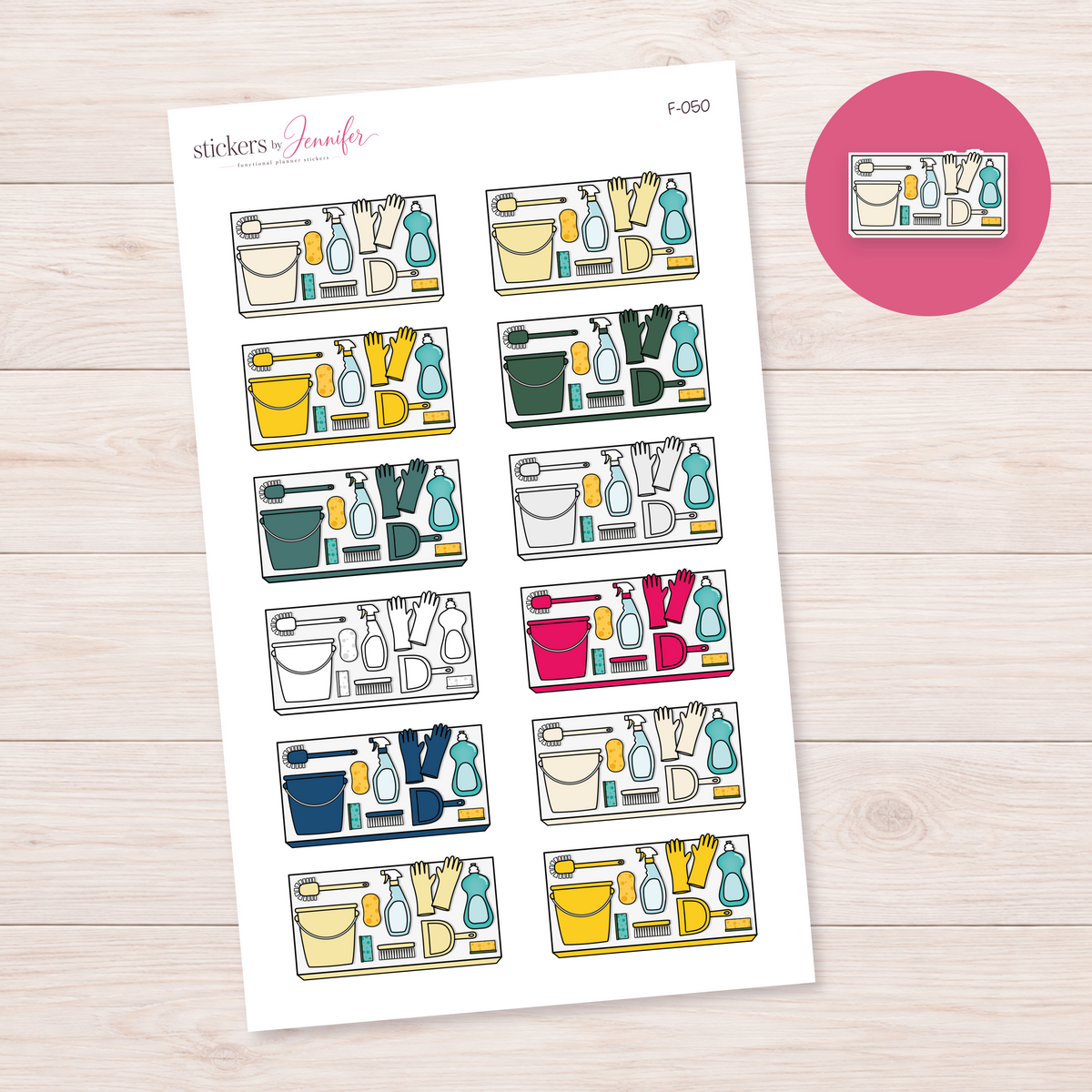 Cleaning Supplies — Accent Color Mix Planner Stickers | F-050