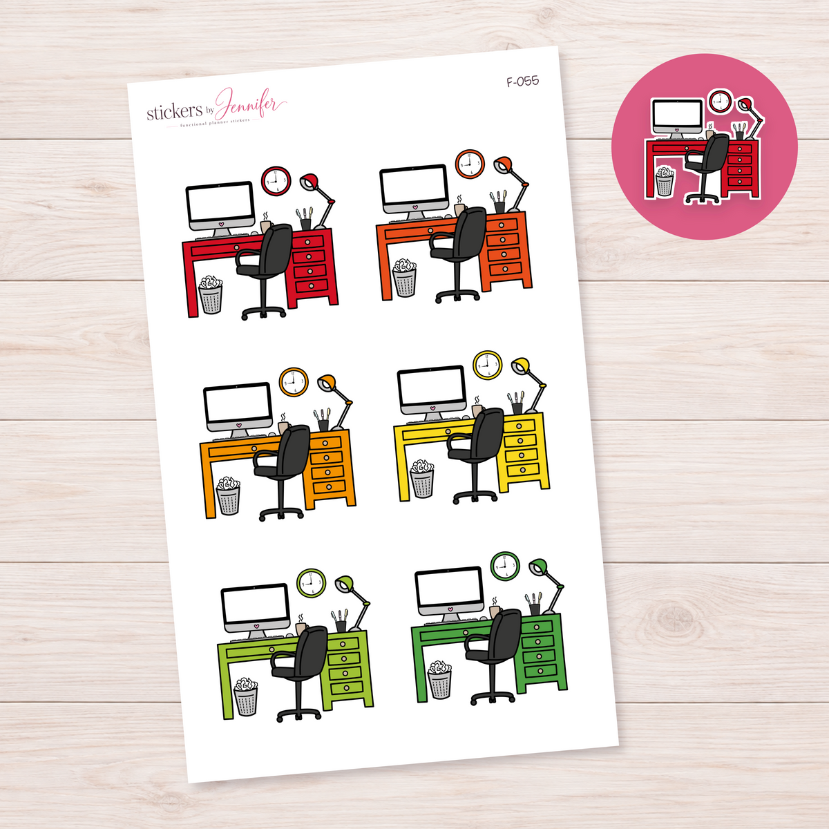 Office Desk — Warm Rainbow Planner Stickers | F-055
