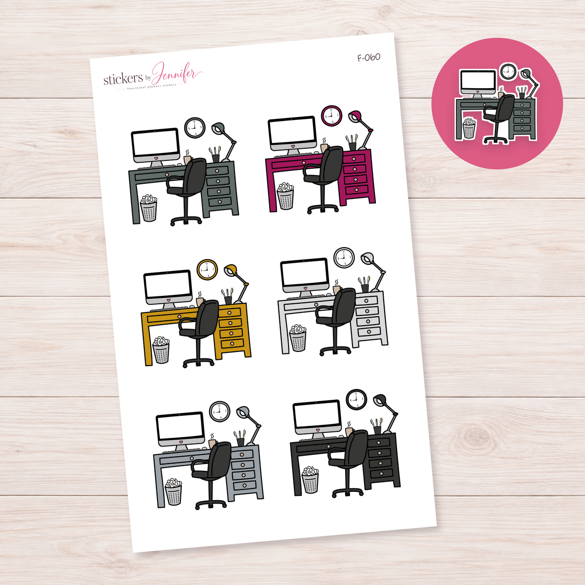 Office Desk — Dark and Accent Mix Planner Stickers | F-060