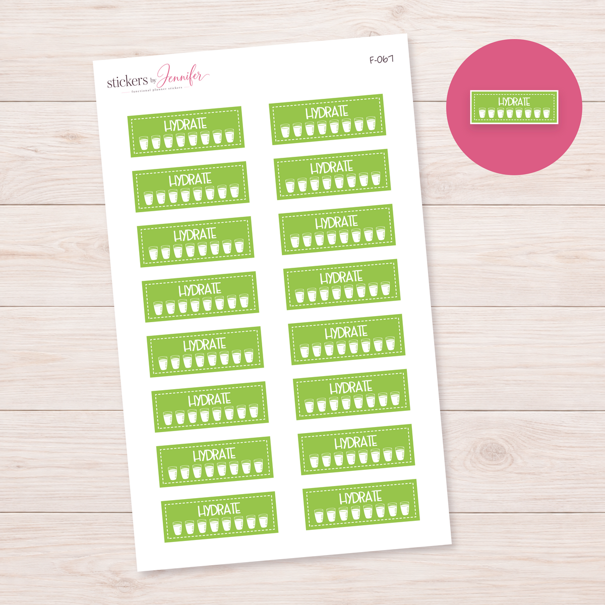 Lime Green Hydration Trackers Planner Stickers | F-067
