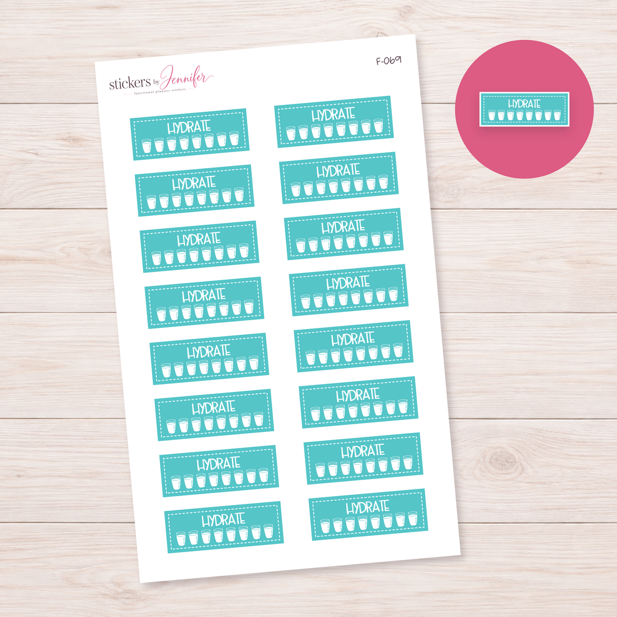 Teal Hydration Tracker Planner Stickers | F-069