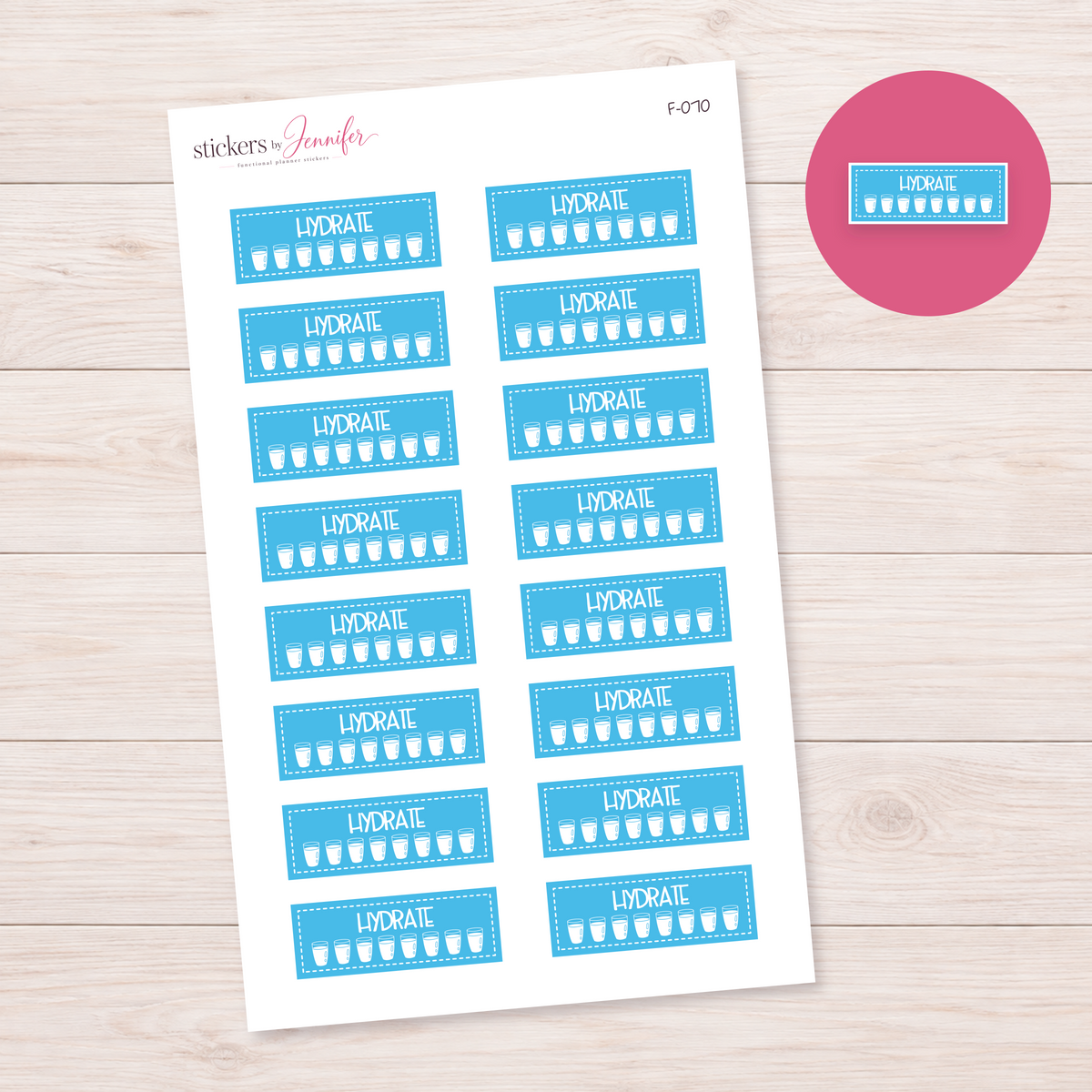Sky Blue Hydration Trackers Planner Stickers | F-070
