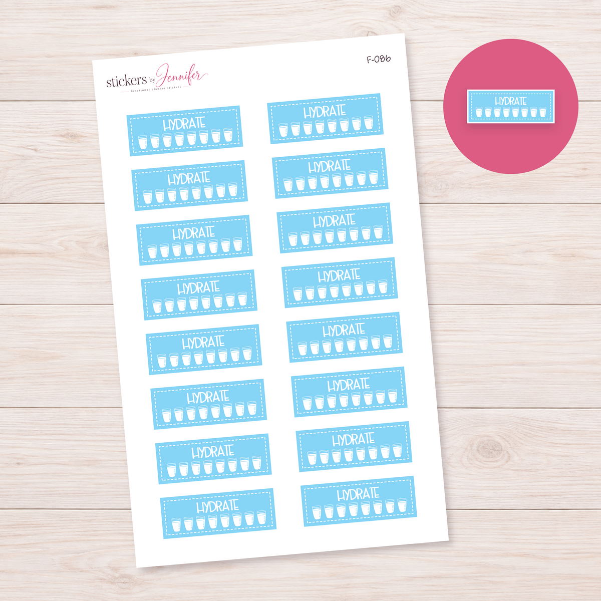 Pale Blue Hydration Trackers Planner Stickers | F-086