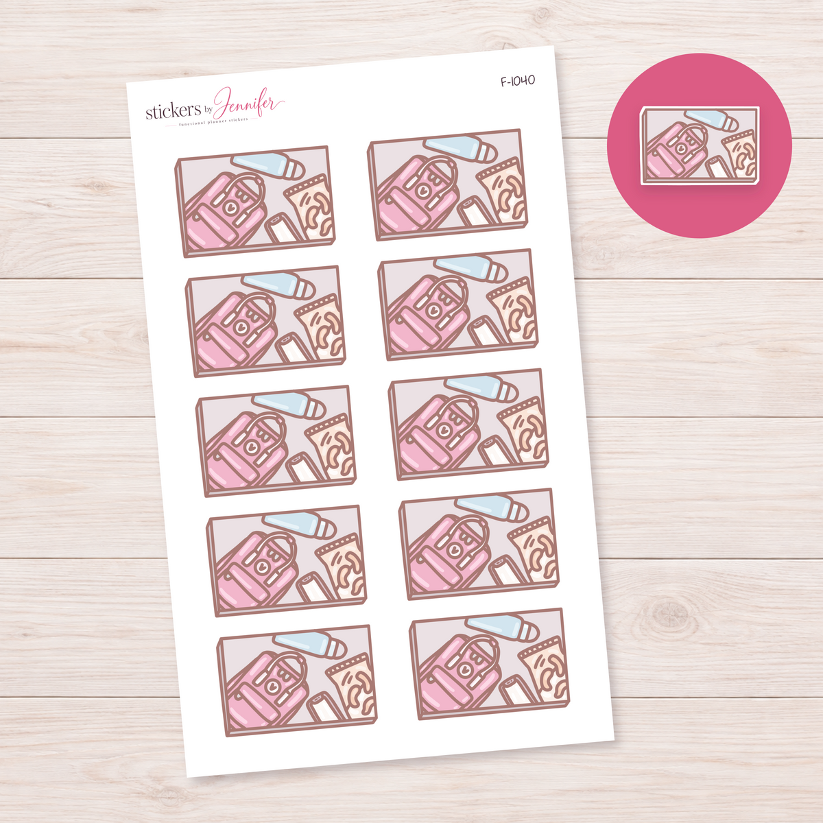 Travel Essentials Flatlay Box Planner Stickers | F-1040