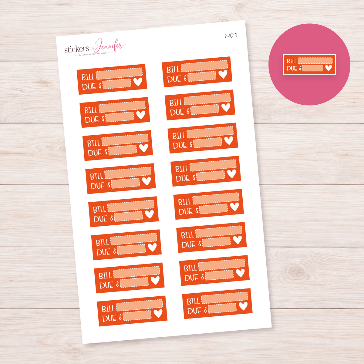 Orange Bill Due Labels Planner Stickers | F-107