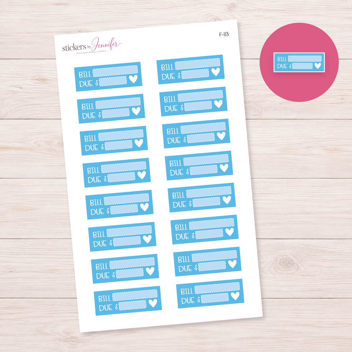 Sky Blue Bill Due Labels Planner Stickers | F-113