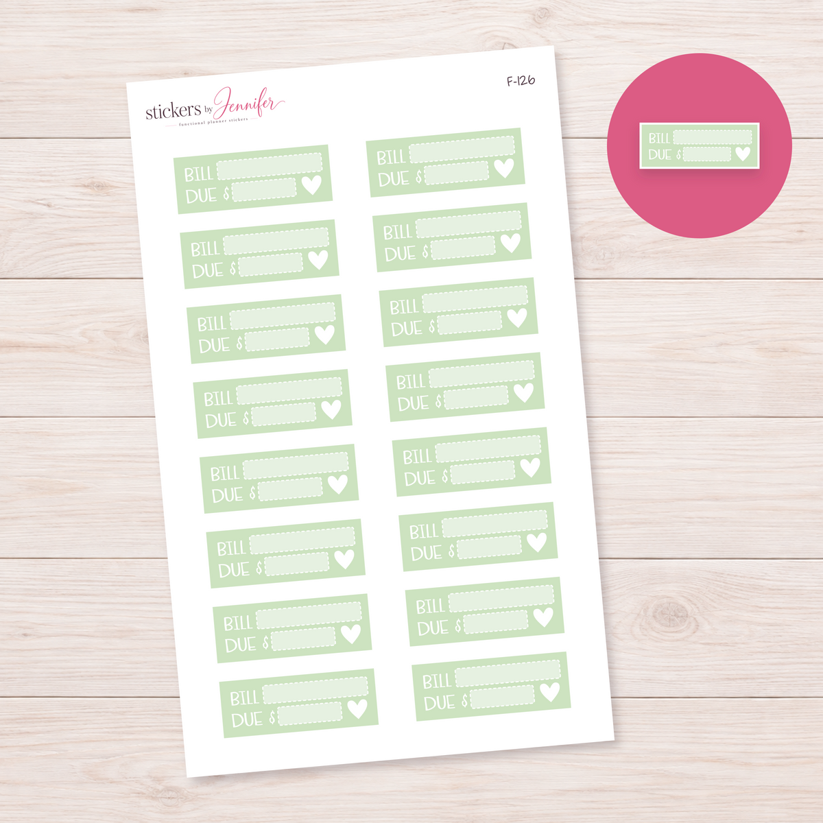 Mint Bill Due Label Planner Stickers | F-126