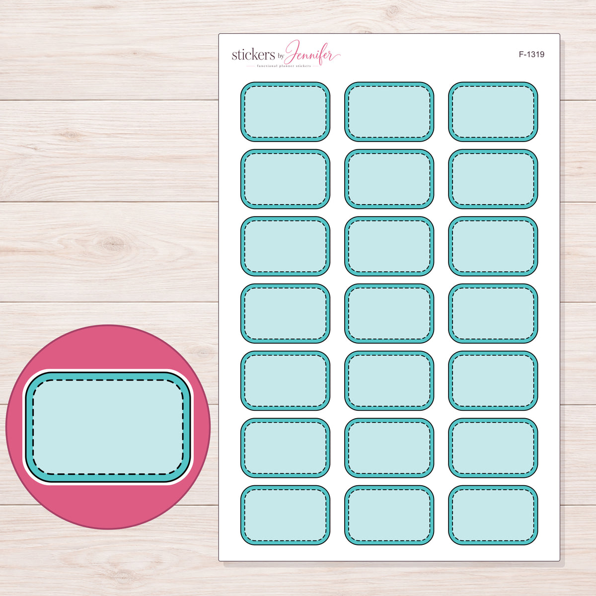 F-1319 planner sticker sheet with enlarged sticker detail