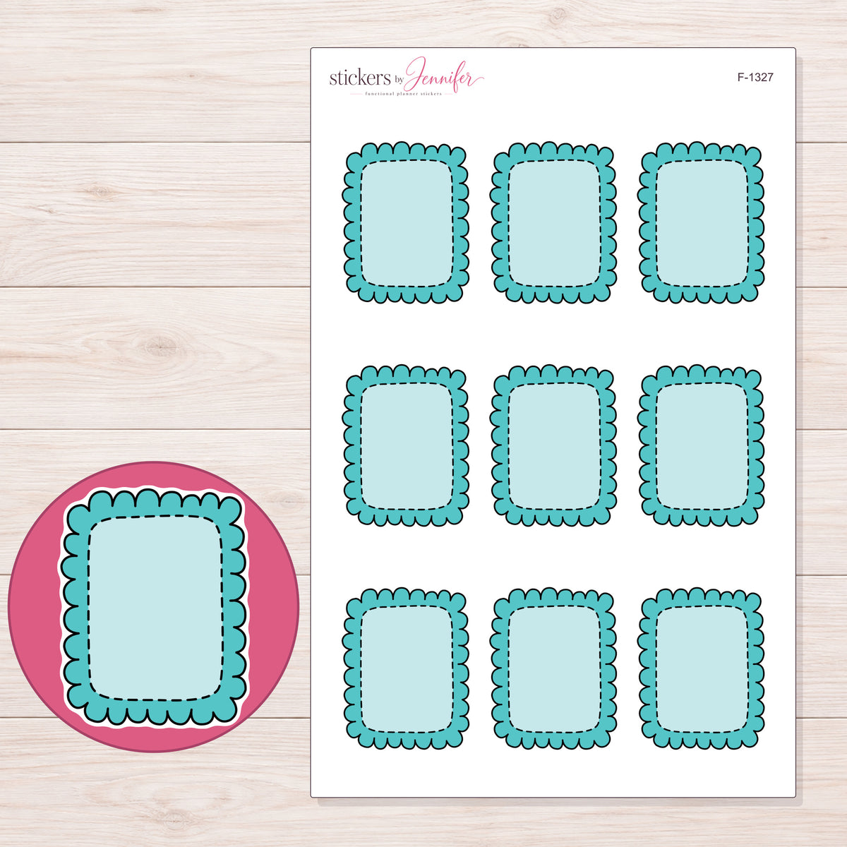 F-1327 planner sticker sheet with enlarged sticker detail