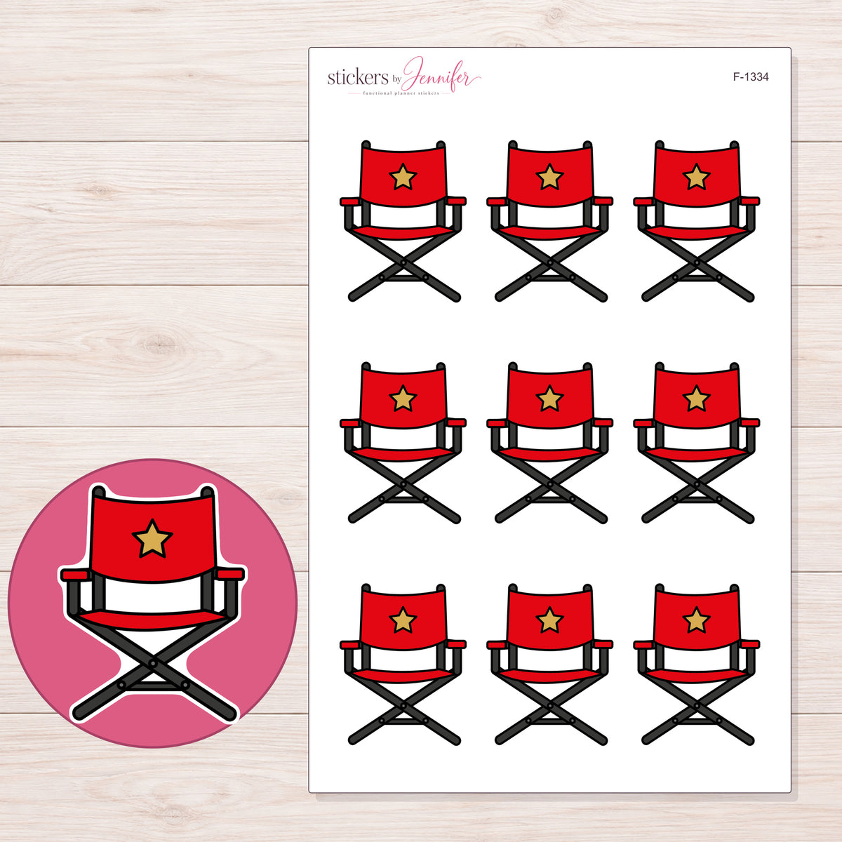 F-1334 planner sticker sheet with enlarged sticker detail