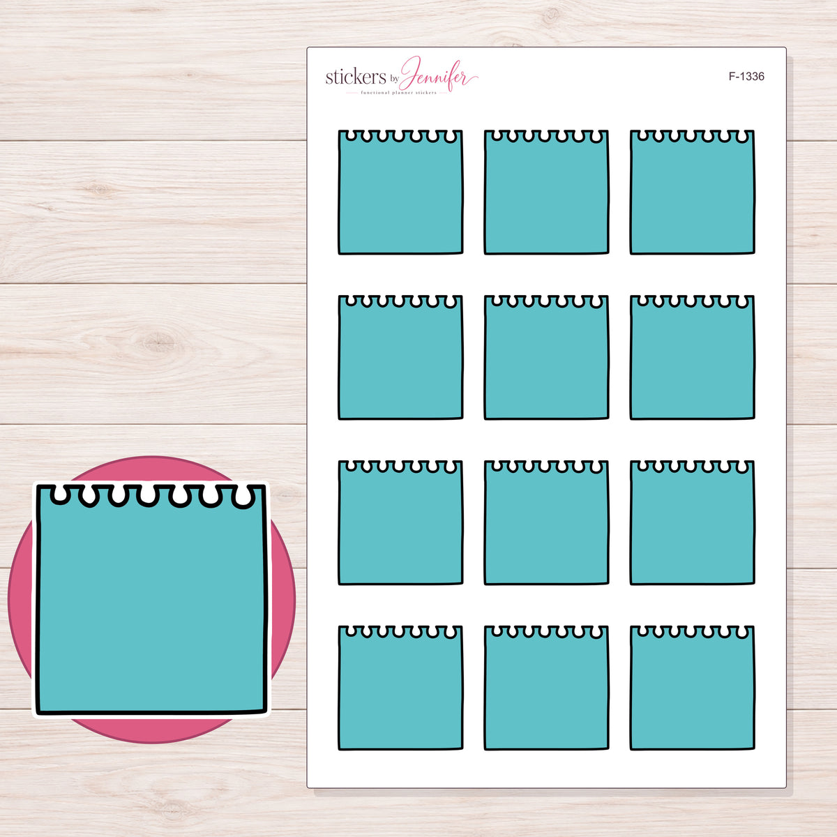 F-1336 planner sticker sheet with enlarged sticker detail
