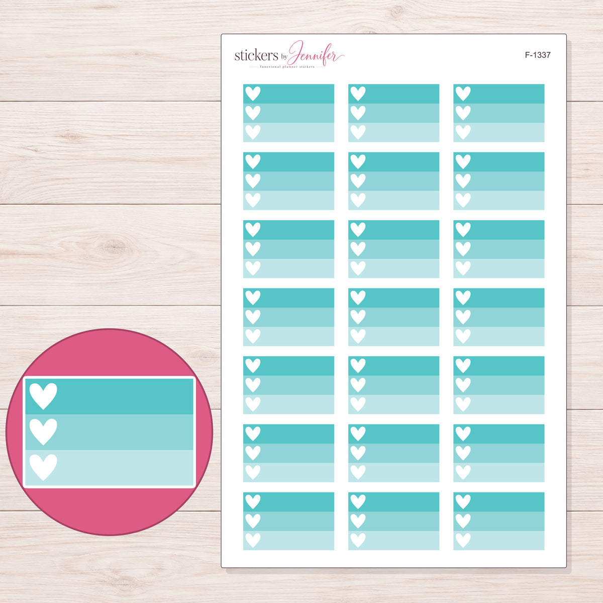 F-1337 planner sticker sheet with enlarged sticker detail