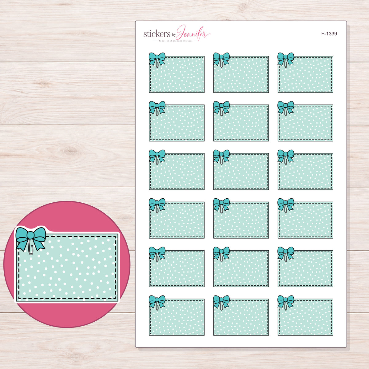 F-1339 planner sticker sheet with enlarged sticker detail