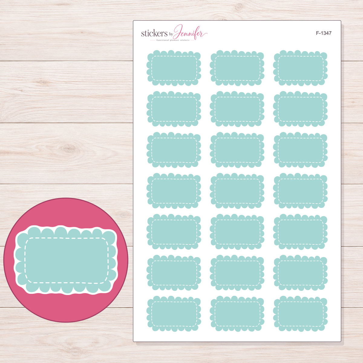 F-1347 planner sticker sheet with enlarged sticker detail