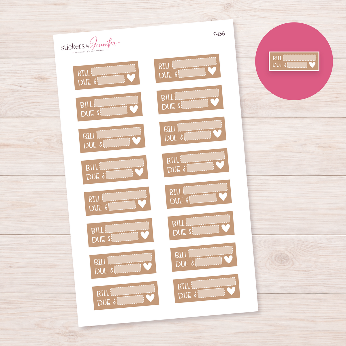 Taupe Bill Due Labels Planner Stickers | F-135