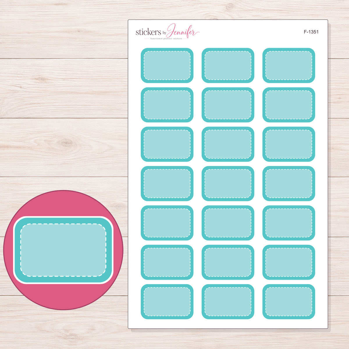 F-1351 planner sticker sheet with enlarged sticker detail