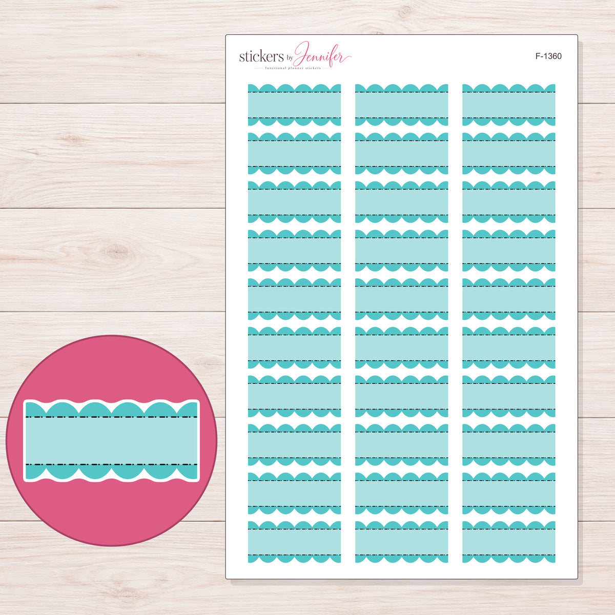 F-1360 planner sticker sheet with enlarged sticker detail