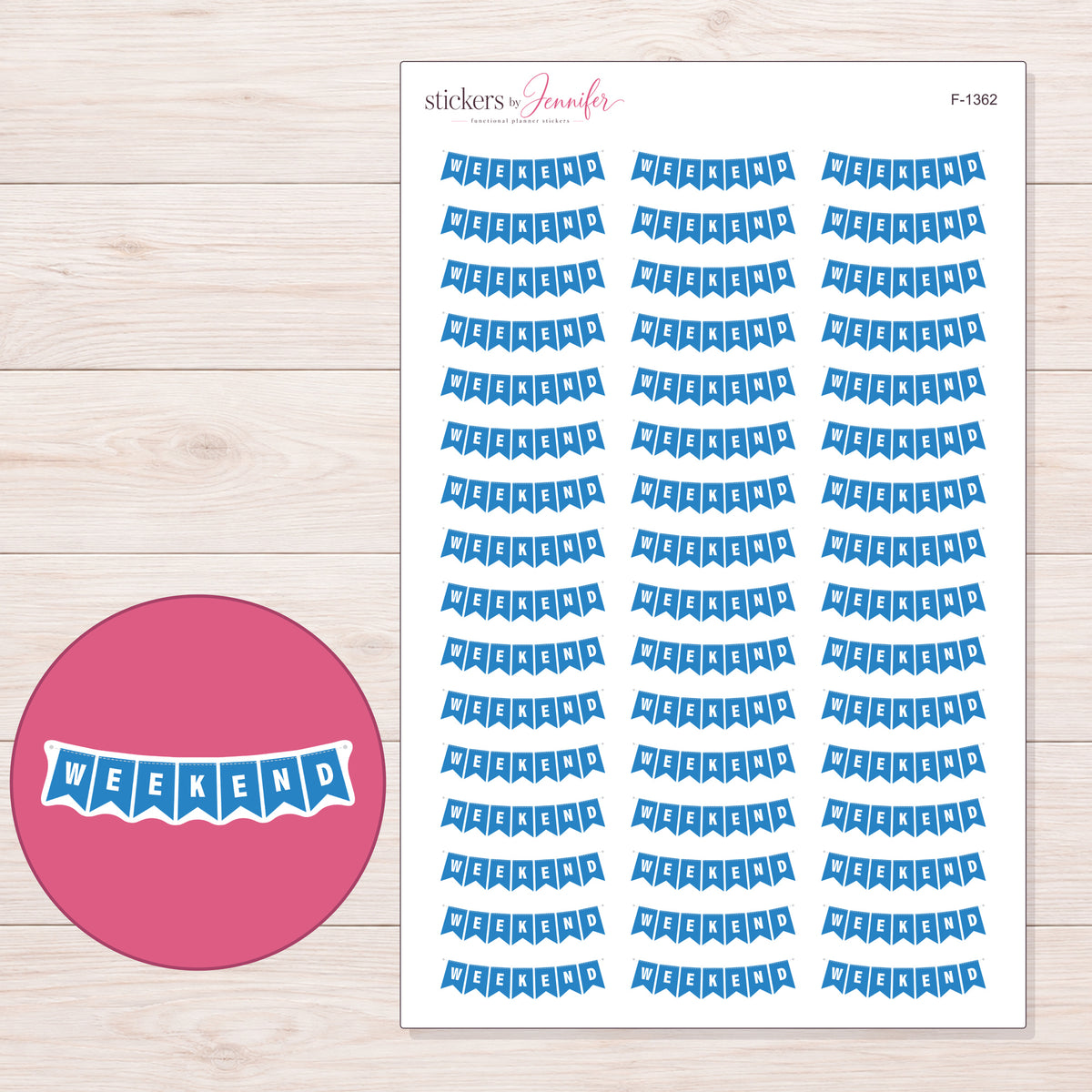 F-1362 planner sticker sheet with enlarged sticker detail