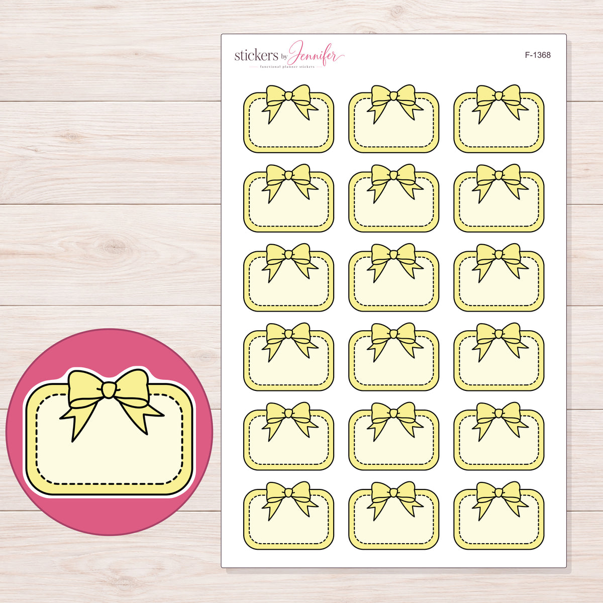 F-1368 planner sticker sheet with enlarged sticker detail