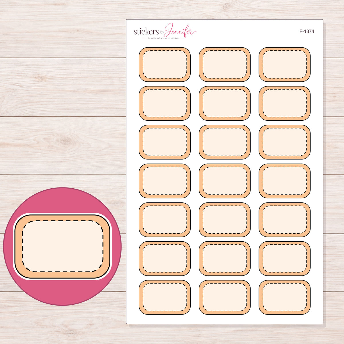 F-1374 planner sticker sheet with enlarged sticker detail