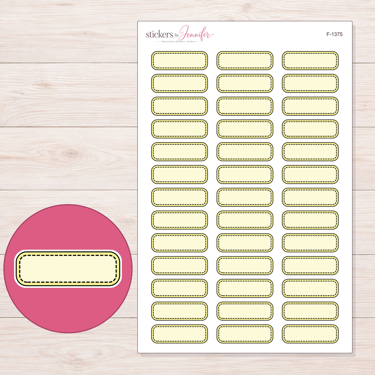 F-1375 planner sticker sheet with enlarged sticker detail