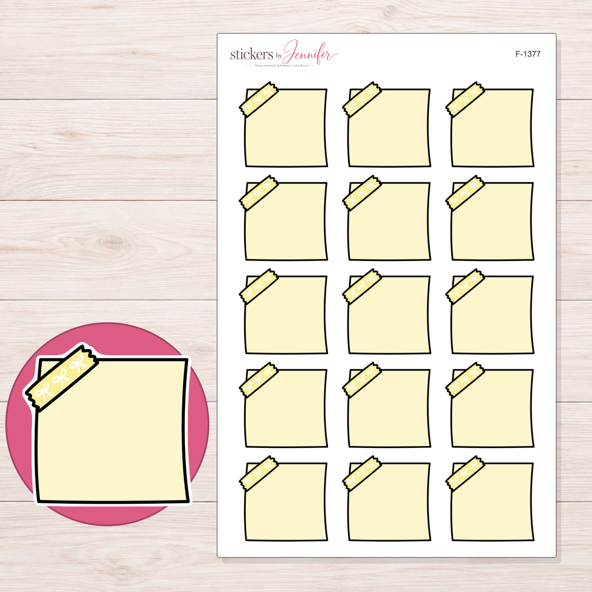F-1377 planner sticker sheet with enlarged sticker detail