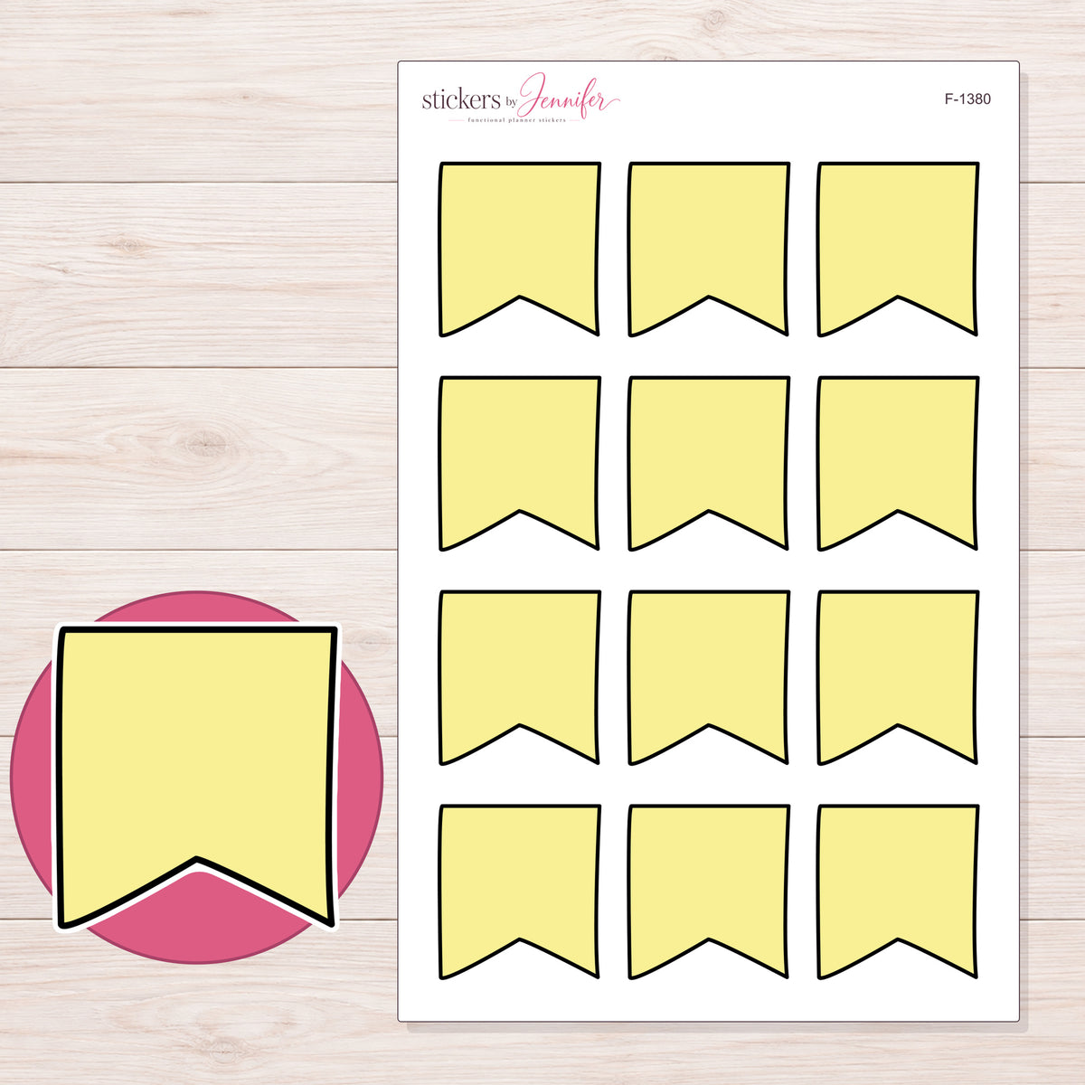 F-1380 planner sticker sheet with enlarged sticker detail