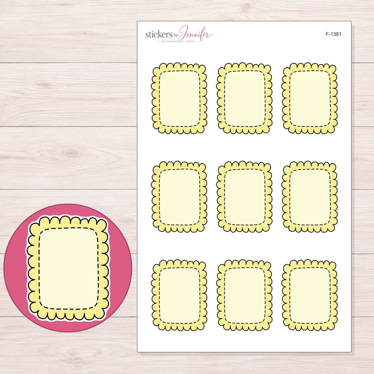 F-1381 planner sticker sheet with enlarged sticker detail