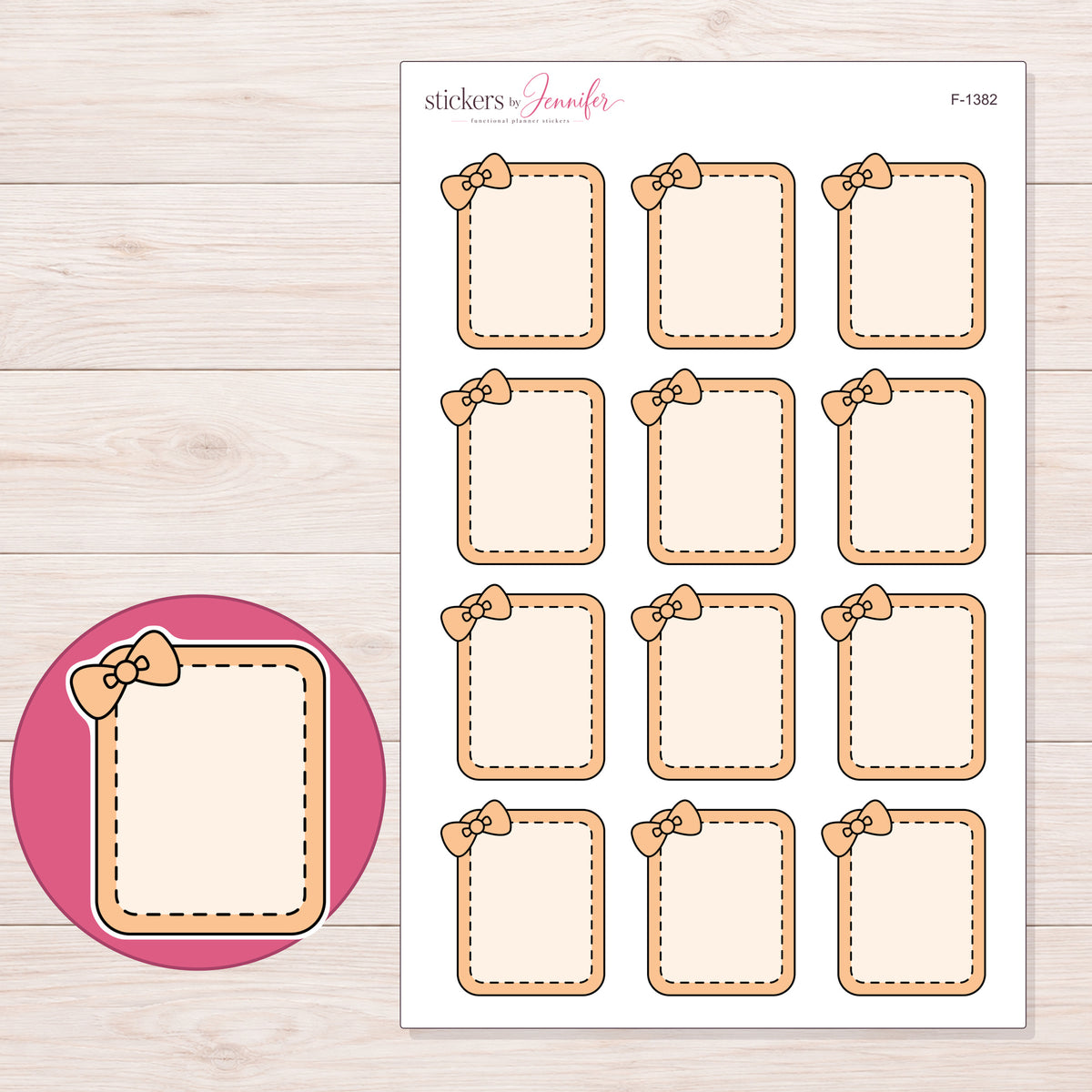 F-1382 planner sticker sheet with enlarged sticker detail