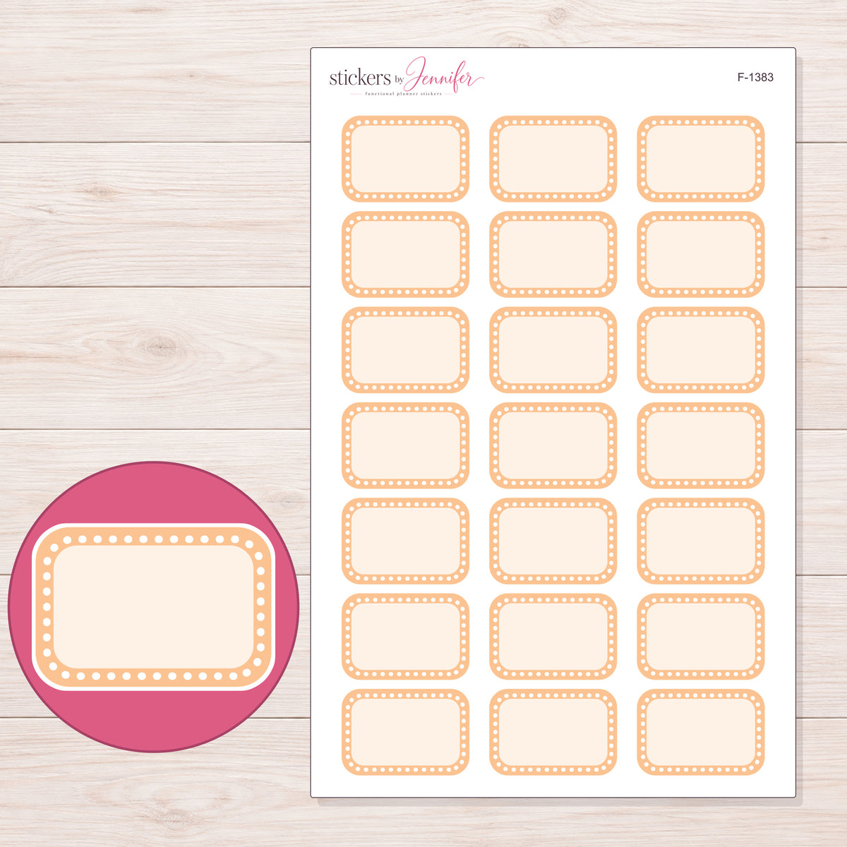 F-1383 planner sticker sheet with enlarged sticker detail