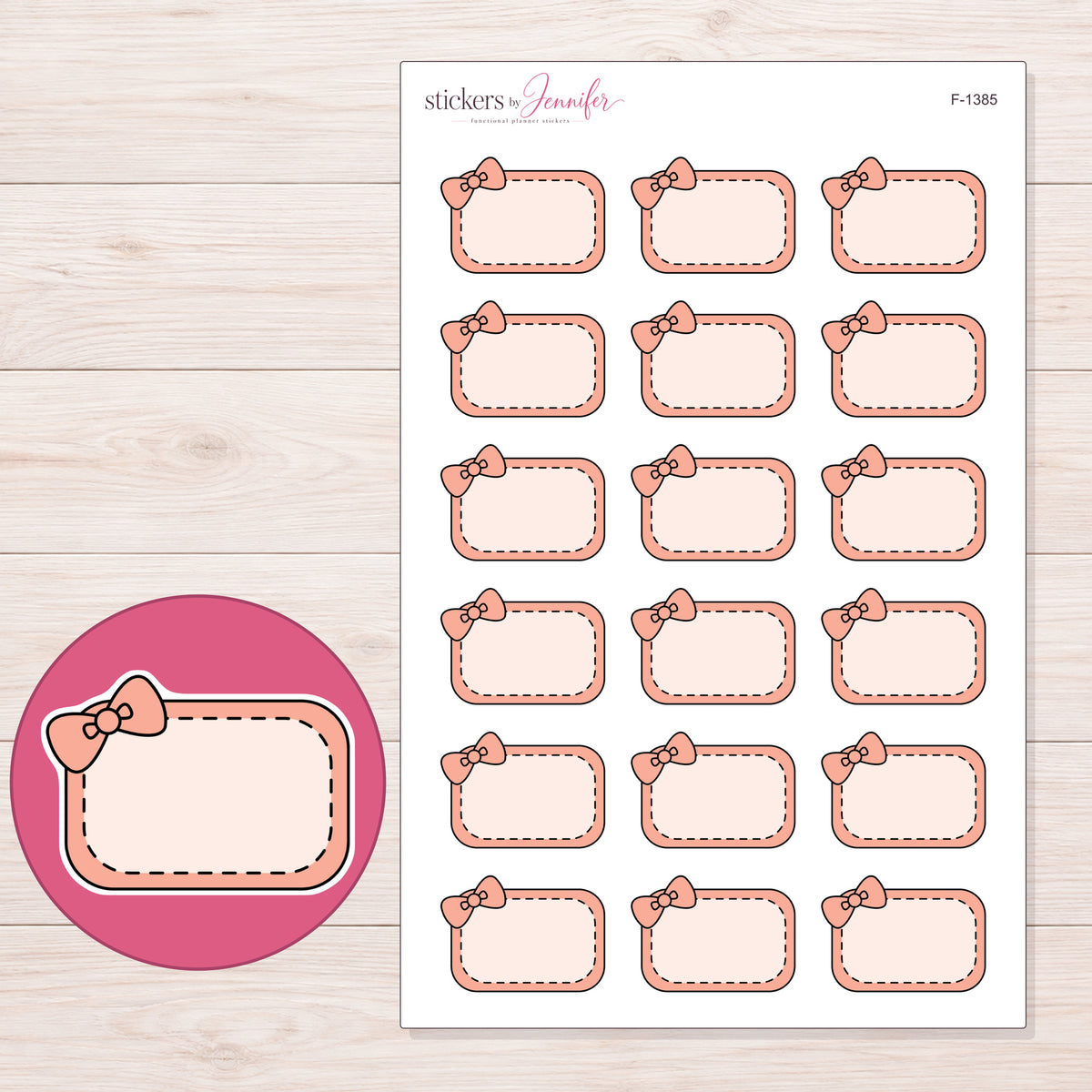 F-1385 planner sticker sheet with enlarged sticker detail