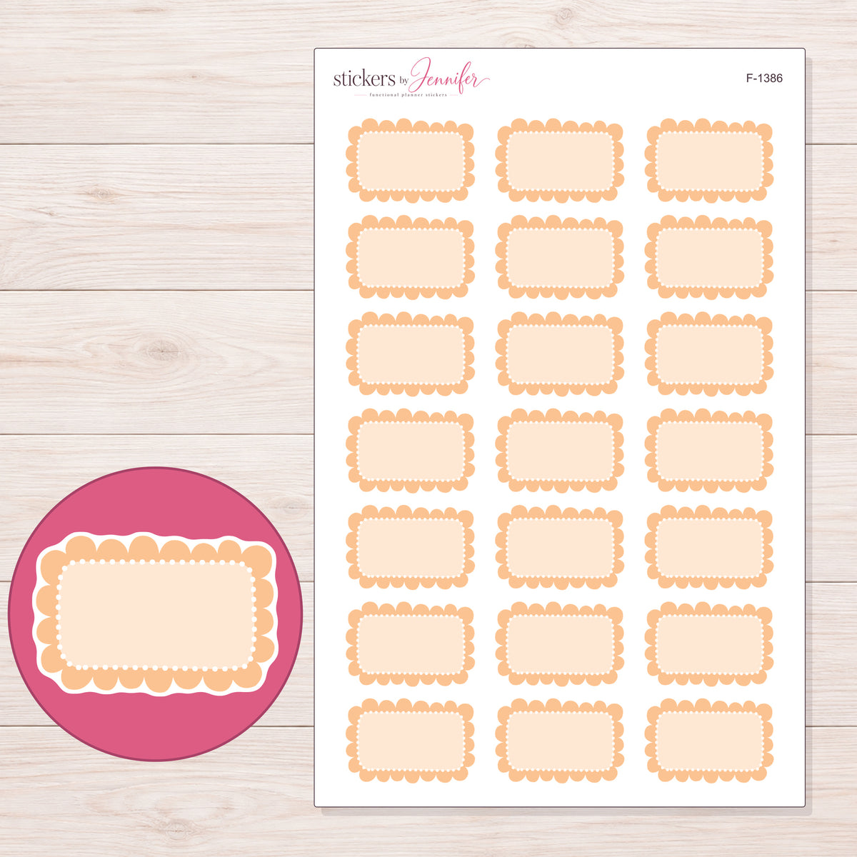 F-1386 planner sticker sheet with enlarged sticker detail