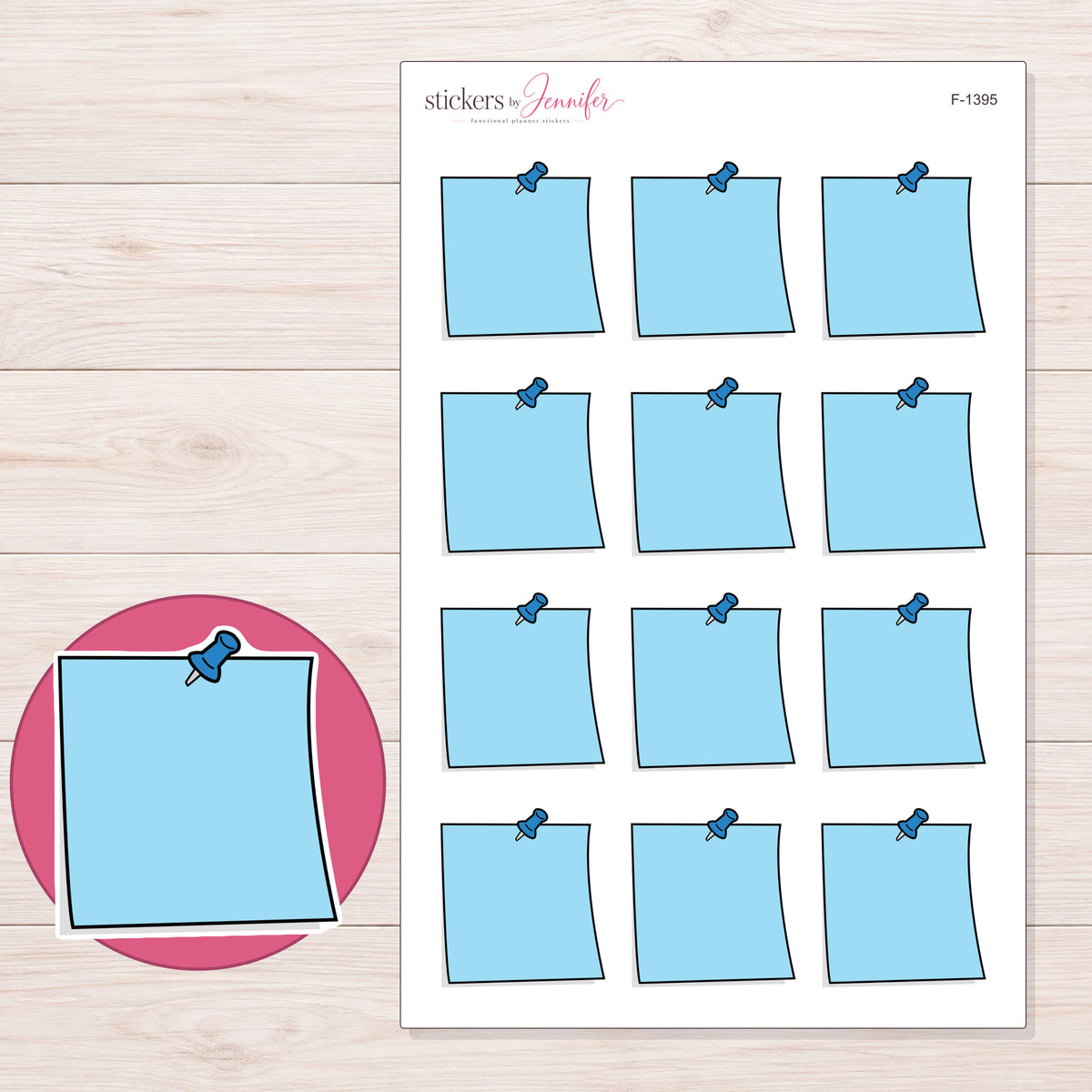 F-1395 planner sticker sheet with enlarged sticker detail