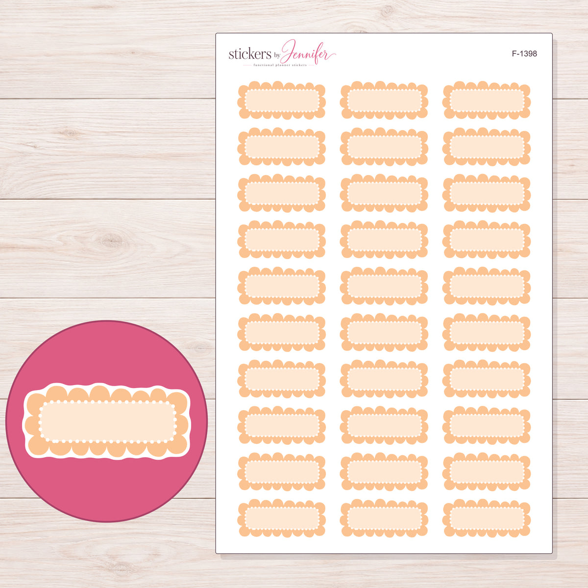 F-1398 planner sticker sheet with enlarged sticker detail