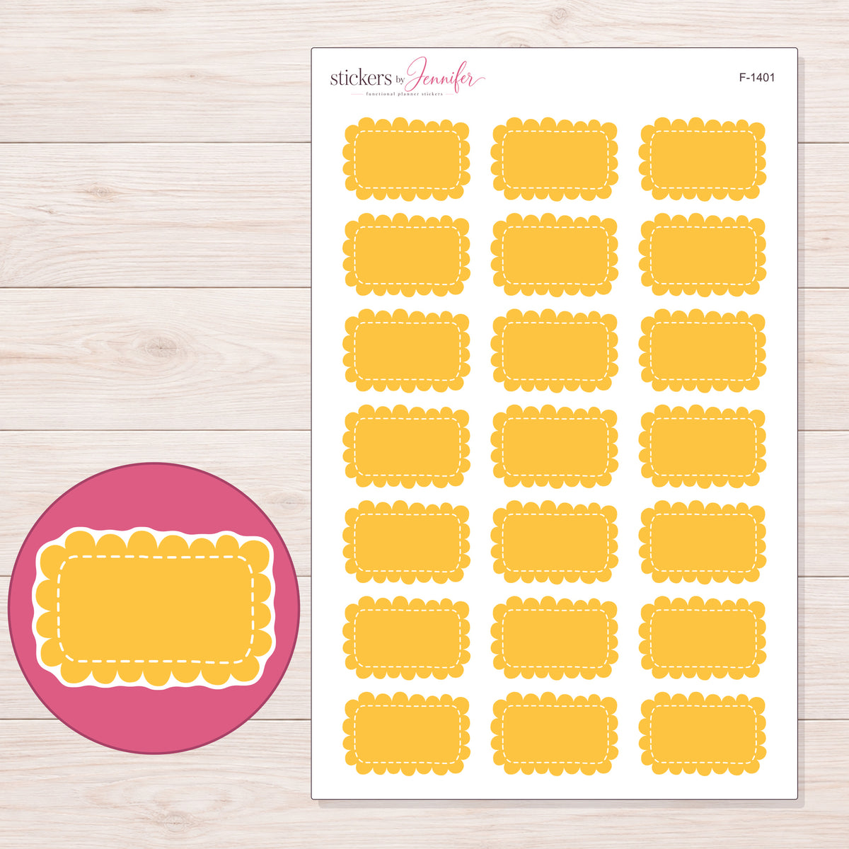 F-1401 planner sticker sheet with enlarged sticker detail