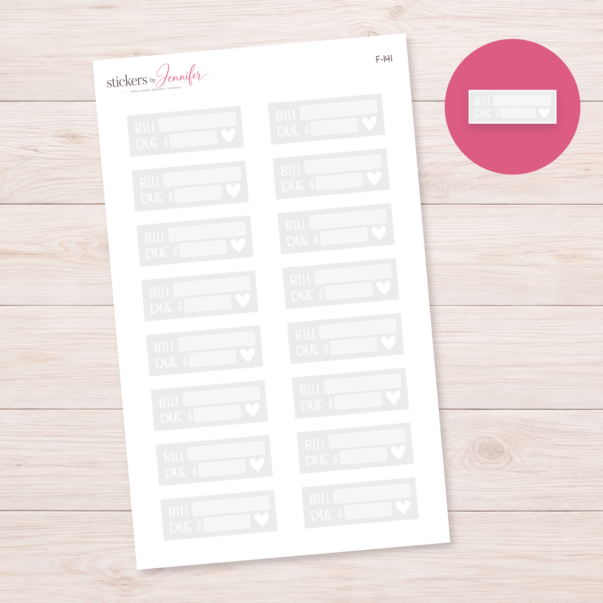 Light Gray Bill Due Labels Planner Stickers | F-141