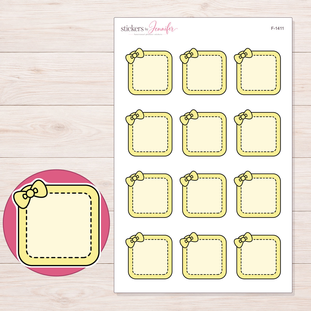 F-1411 planner sticker sheet with enlarged sticker detail