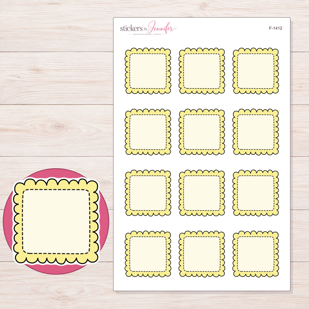F-1412 planner sticker sheet with enlarged sticker detail