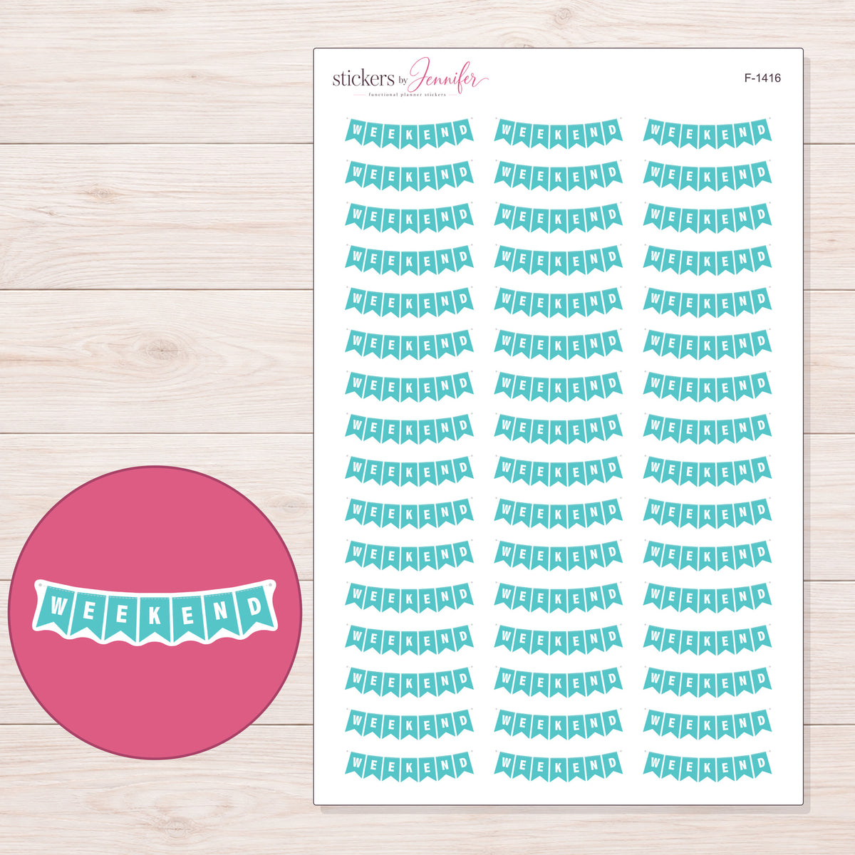 F-1416 planner sticker sheet with enlarged sticker detail