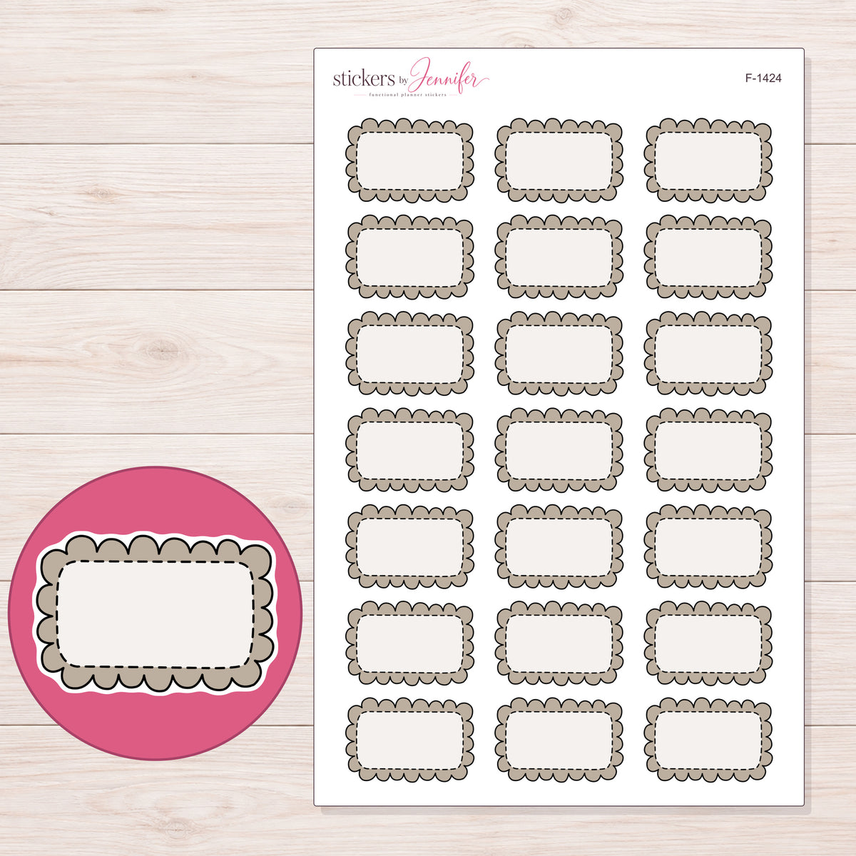F-1424 planner sticker sheet with enlarged sticker detail