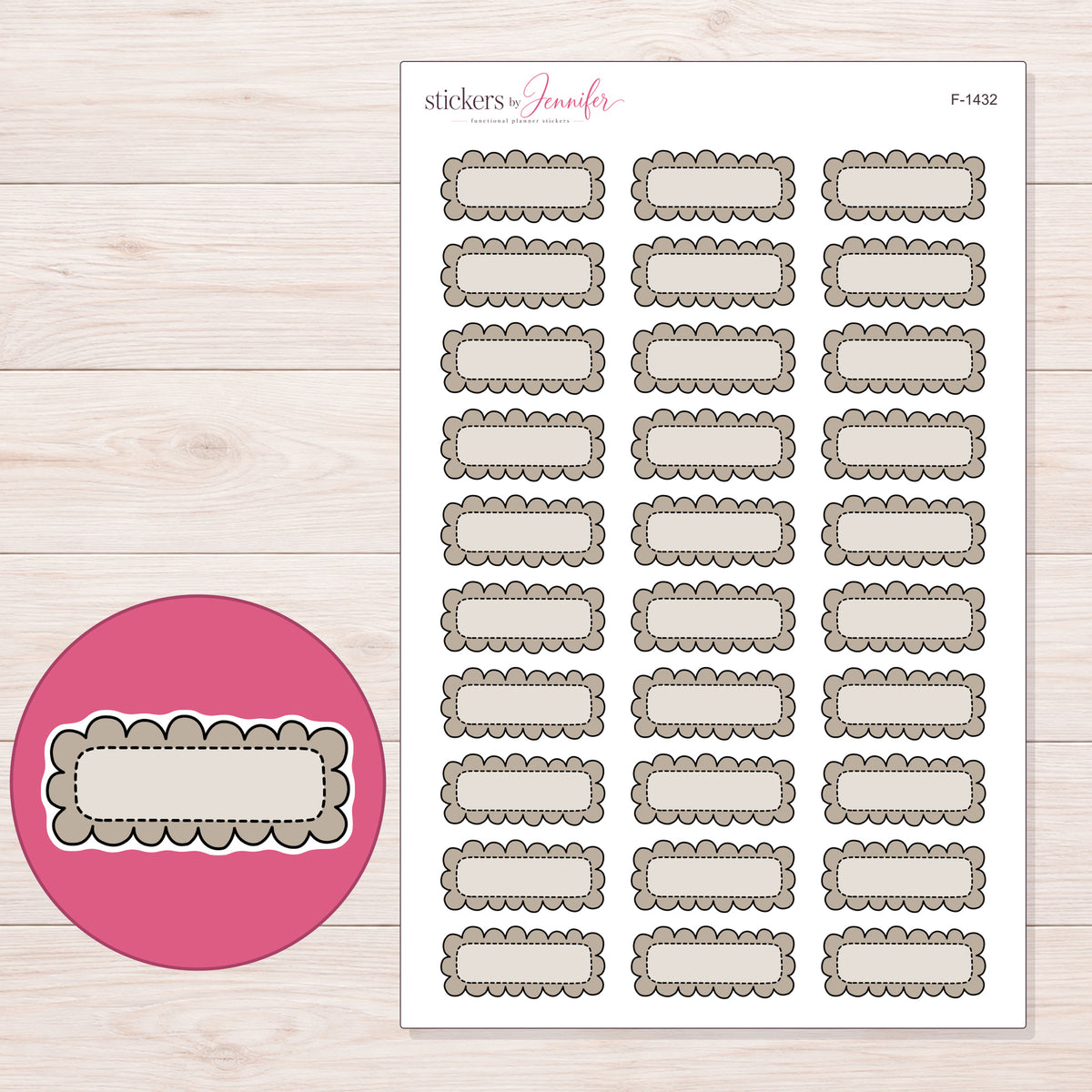 F-1432 planner sticker sheet with enlarged sticker detail