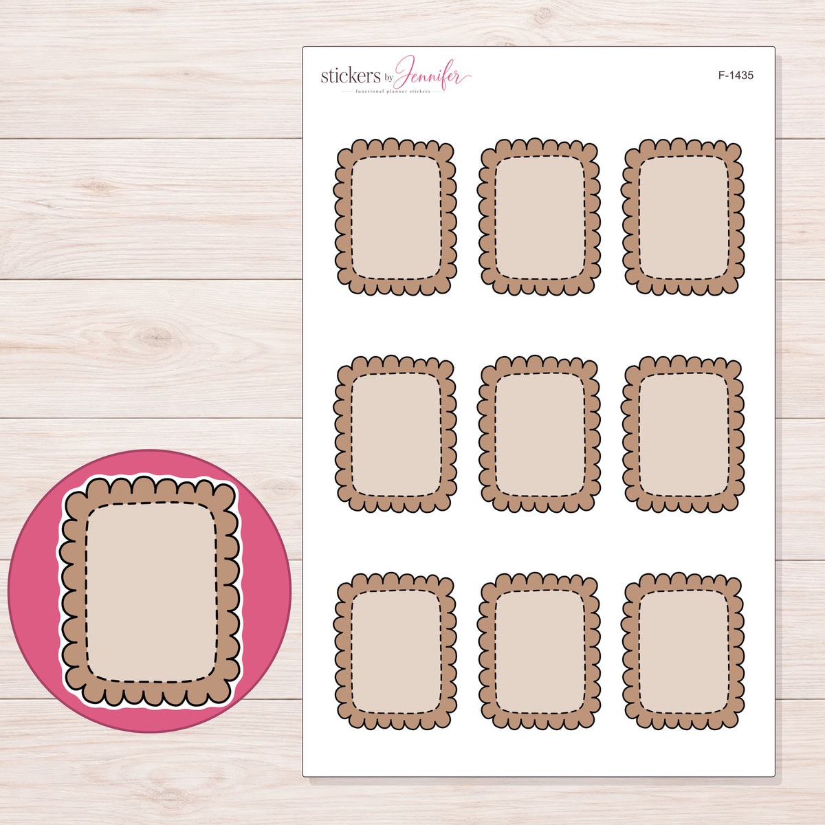F-1435 planner sticker sheet with enlarged sticker detail