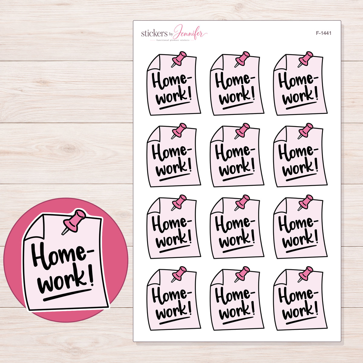 F-1441 planner sticker sheet with enlarged sticker detail
