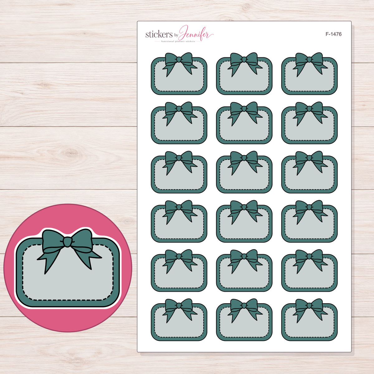 F-1476 planner sticker sheet with enlarged sticker detail
