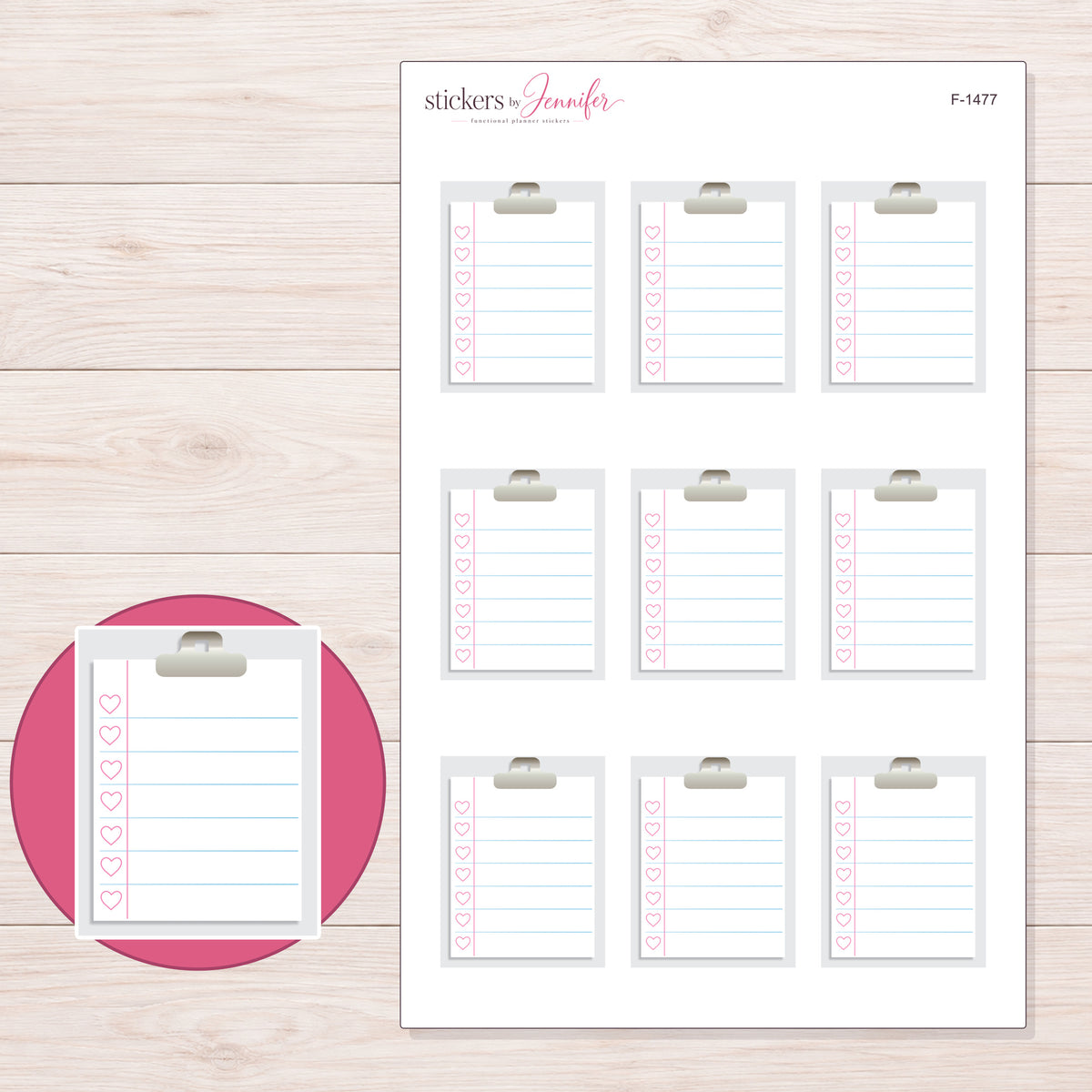F-1477 planner sticker sheet with enlarged sticker detail