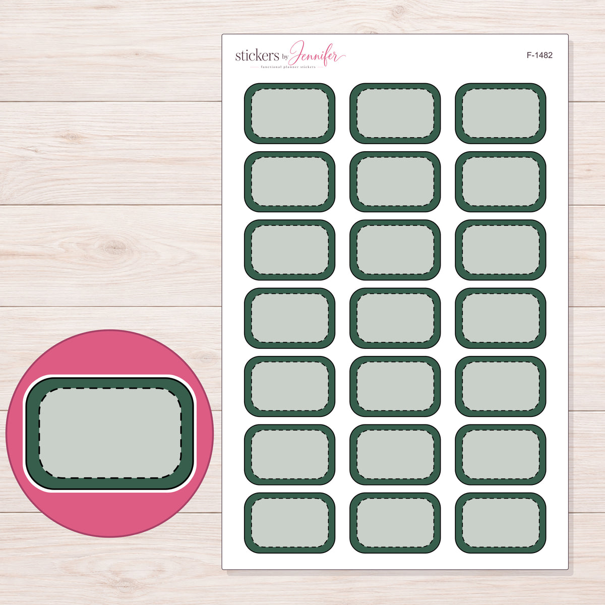 F-1482 planner sticker sheet with enlarged sticker detail